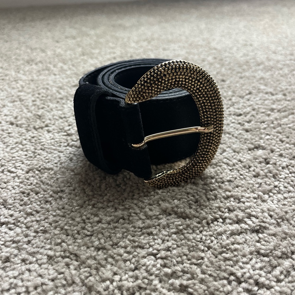 Womens Albatros Florence Black Genuine Leather Suede Gold Buckle Belt Medium